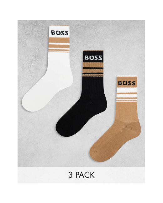 Boss White 3 Pack Rib Stripe Ankle Sock for men