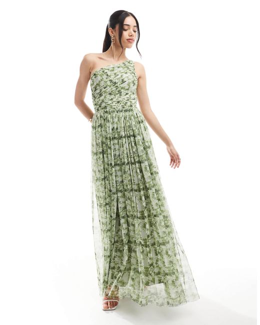 Robe longue et asymétrique LACE & BEADS en coloris Green