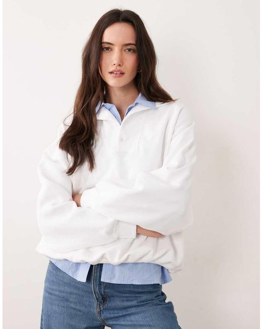 Polo Ralph Lauren White Wimbledon Capsule Relaxed Fit Back Racket Embroidery Sweatshirt