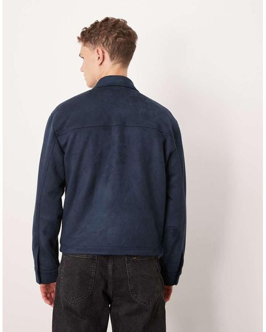 Abercrombie & Fitch Blue Lightweight Cropped Vegan Suede Jacket for men