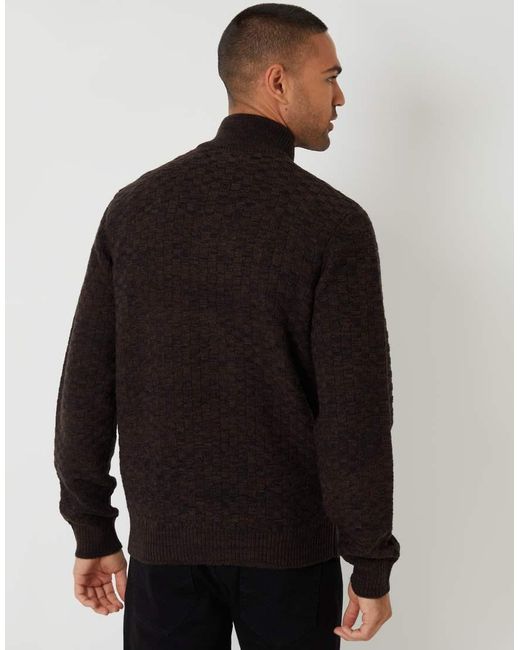 Threadbare Black Textured Quarter Zip Jumper With Wool for men