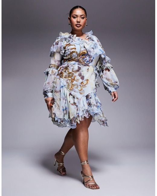 asos organza dress ASOS EDITION organza blouson sleeve midi dress in yellow floral print