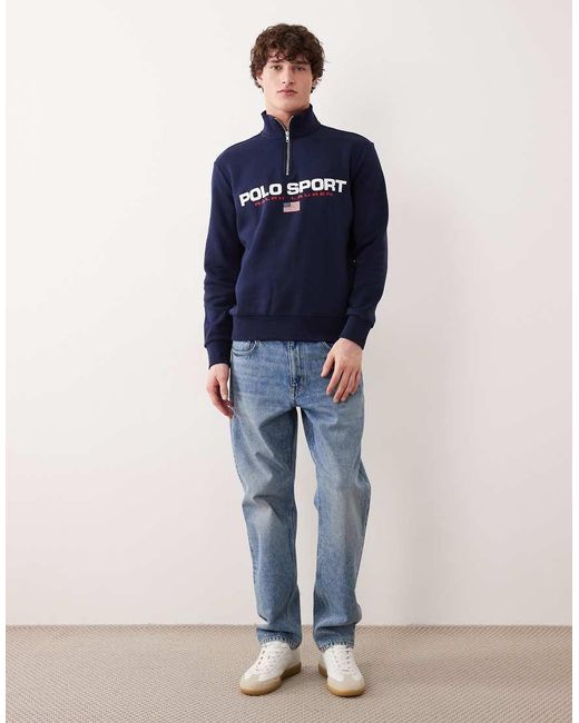 Polo Ralph Lauren Blue Icon Logo Quarter Zip Sweatshirt for men