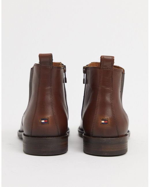 Tommy Hilfiger Essential Leather Chelsea Boots in Brown for Men | Lyst UK
