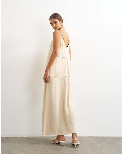 TOPSHOP Natural Satin Contrast Stitch Double Layered Cami Maxi Dress