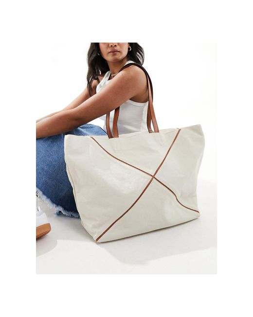 ASOS Natural Tote Bag With Canvas Panel Detail