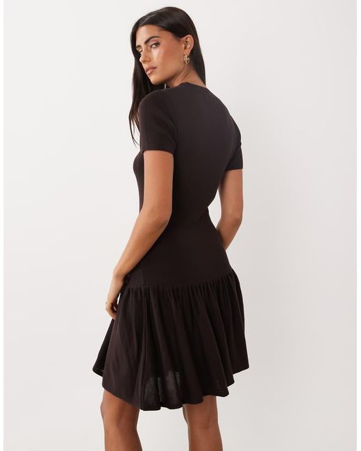 Mango Black Short Sleeve Tie Waist Mini Dress