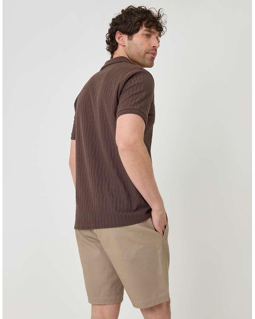 Threadbare Brown Textured Cotton Polo Shirt for men