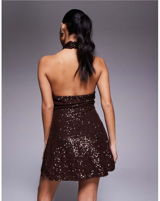 ASOS Brown Asos Design Petite All Over Sequin Mini Dress