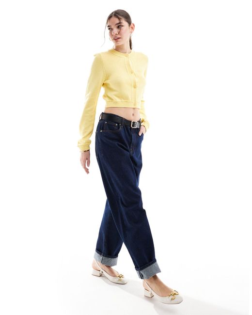 ASOS Yellow Crew Neck Cropped Cardigan With Pocket