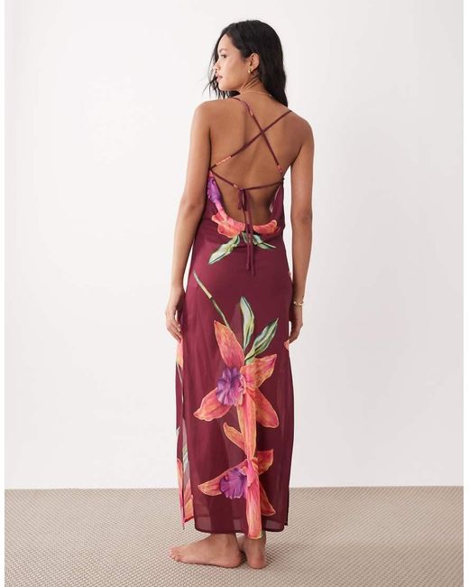 Aray Red Sheer Maxi Beach Dress