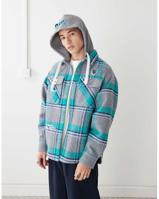 Aape By A Bathing Ape Blue Aape By A Bathing Ape Long Sleeve Hooded Shacket for men
