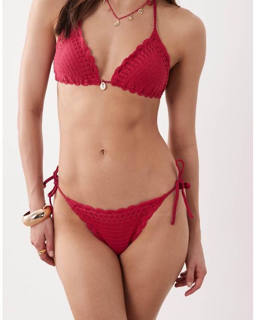 New Look Red Crochet Bikini Bottoms