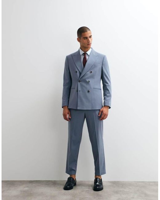 ASOS Blue Regular Double Breasted Suit Blazer for men
