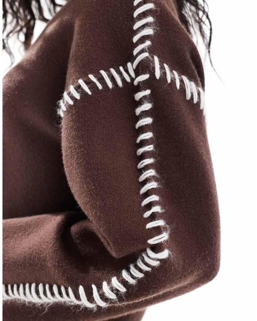 Y.A.S Brown Contrast Stitch Detail Jumper