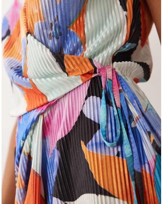 ASOS Multicolor Plissé Sleeveless Wrap Tie Front Mini Dress