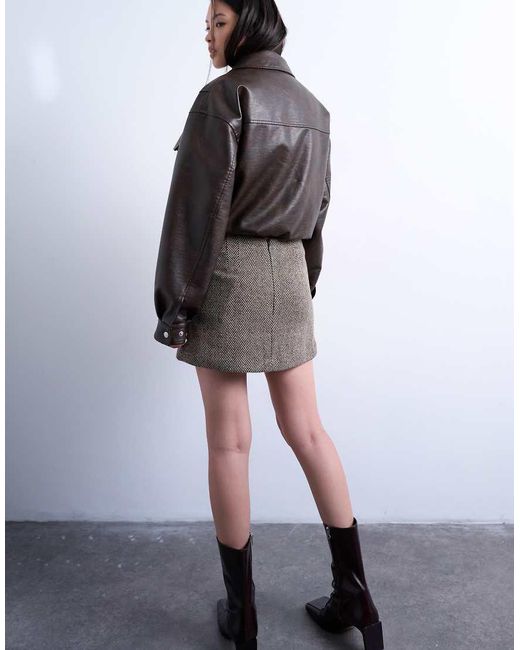 TOPSHOP Black Herringbone Mini Pelmet Skirt