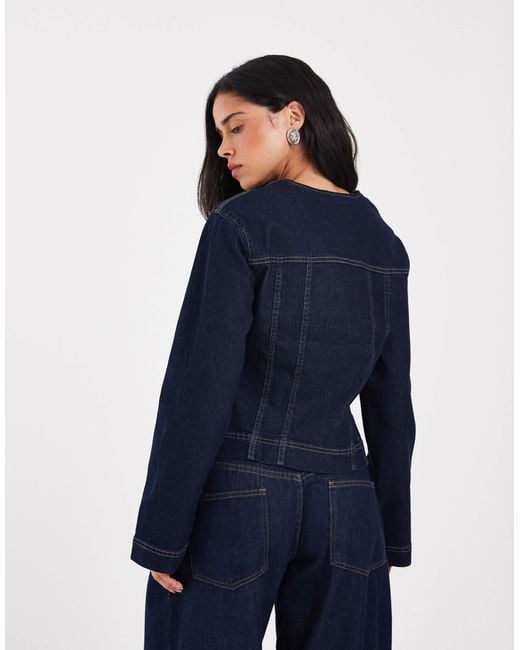 ONLY Blue O-neck Fitted Denim Jacket