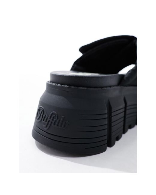 Buffalo Black Ava Velcross Flat Sandals