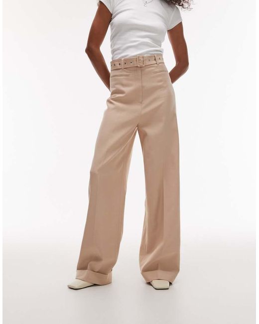 & Other Stories Natural Fluid Wide Leg Pants With Eyelet Belt