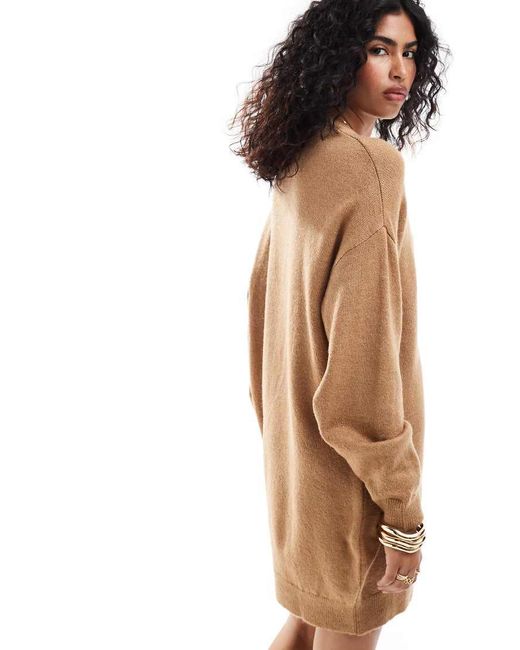 ASOS Brown Knitted Jumper Mini Dress With Crew Neck