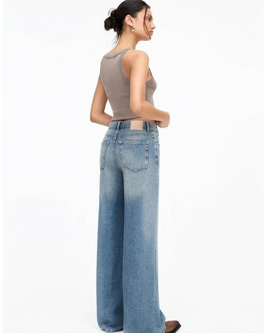 Pull&Bear Blue Crossover Waist Mid Rise Wide Leg Jean