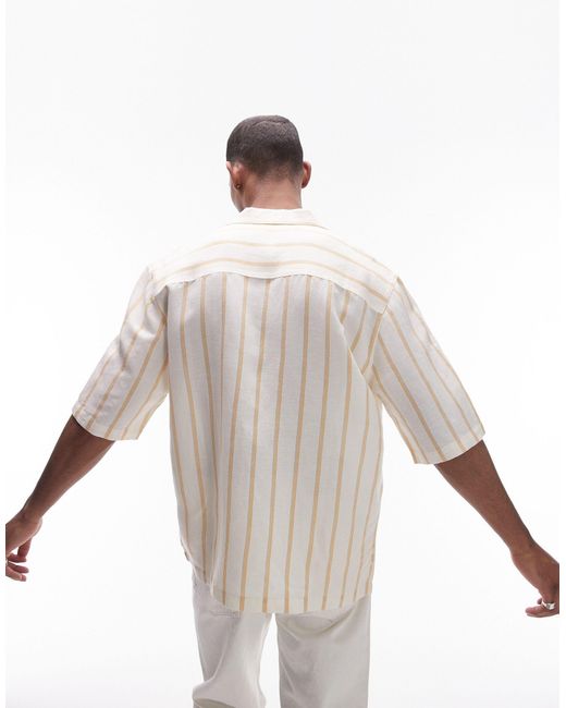 Topman White Short Sleeve Linen Stripe Shirt for men