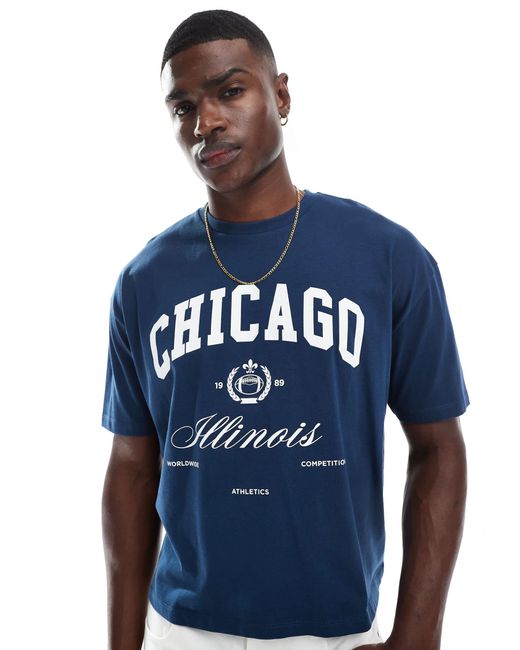 ASOS Blue Boxy Oversized T-shirt With City Graphic for men