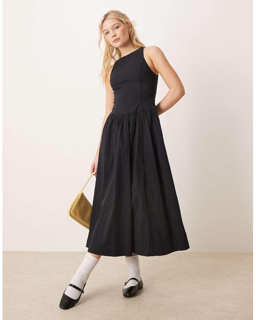 Abercrombie & Fitch Black High Neck Drop Waist Midi Dress