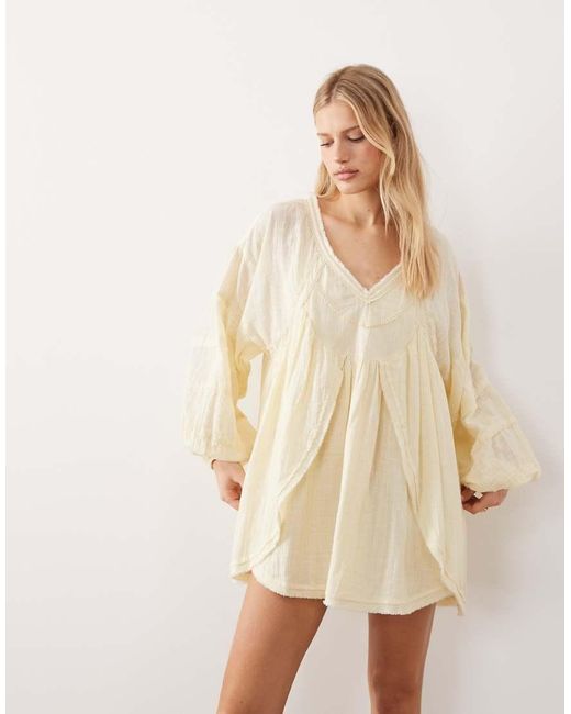 ASOS Natural V Neck Laundered Smock Mini Dress