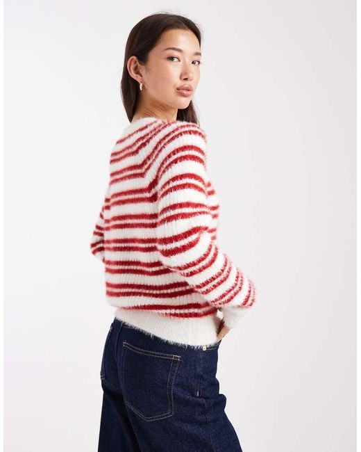 Threadbare Red Crew Neck Fluffy Cardigan