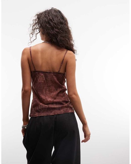 Reclaimed Vintage Multicolor Tie Front Printed Cami Top With Lace