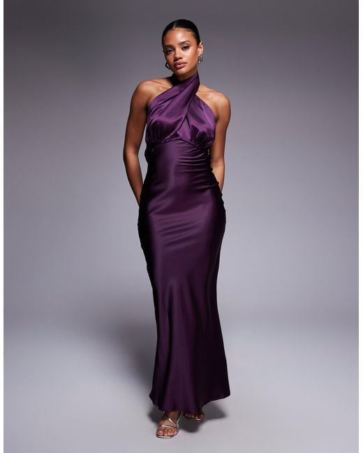 open lace back dress Indi Halter Cowl Neck Mini Dress Purple Shimmer main image 1