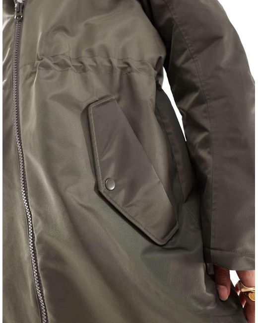 ASOS Gray Borg Lined Longline Rain Coat
