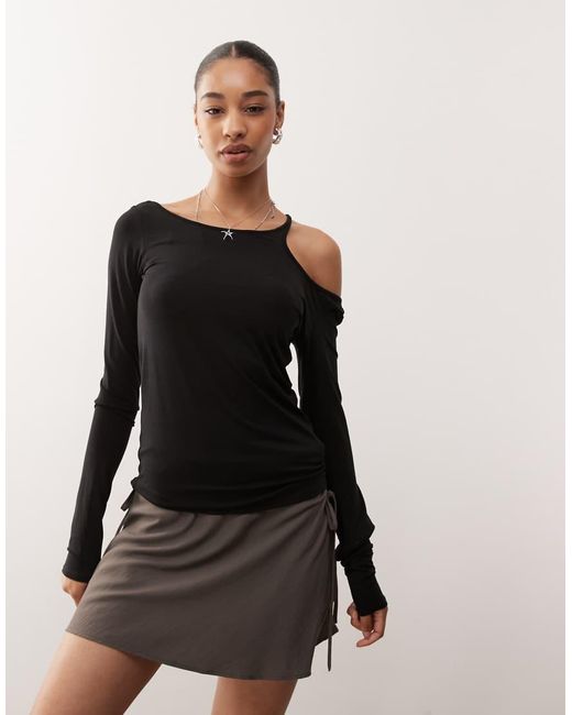 Weekday Black Off Shoulder Long Sleeve Top With Cut Out Detail