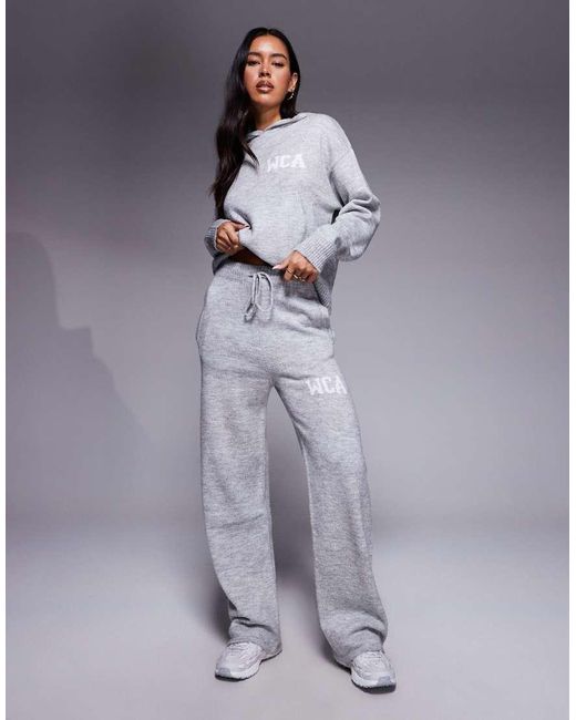 ASOS Gray Weekend Collective Co-ord Knitted Wide Leg jogger With Varsity Graphic