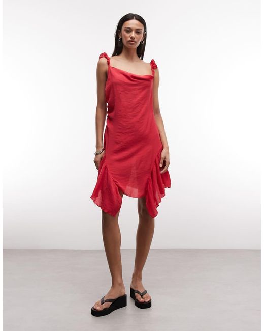Monki Red Asymmetric Ruffle Mini Dress