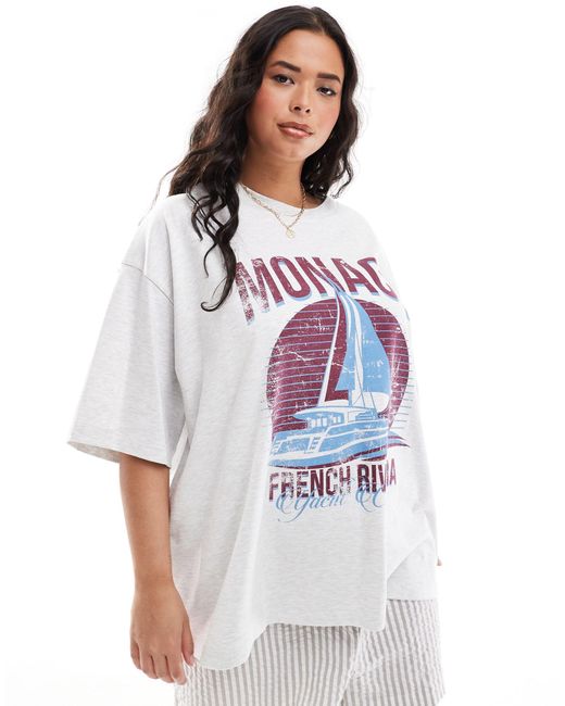 Asos design curve - t-shirt coupe boyfriend avec imprimé monaco et voilier - glace chiné ASOS en coloris White