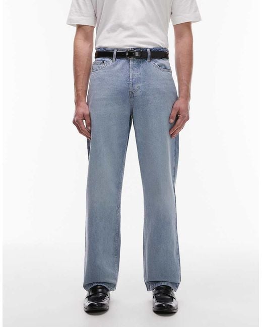 Vaqueros Rígidos Holgados Con Lavado Azul Claro De Topman de hombre de color Blue