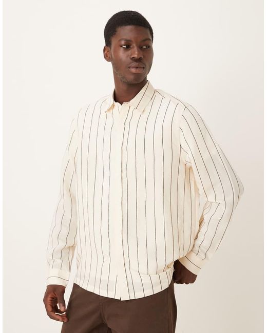 ASOS Ruimvallend Overhemd Met Getextureerde, Bruine Strepen in het Natural voor heren