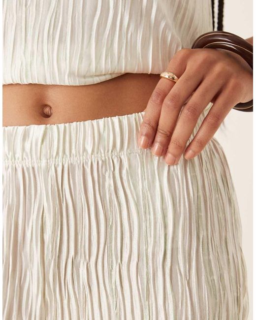 Vila Natural High Waist Plisse Wide Leg Trouser Co-ord