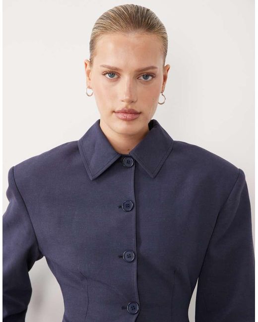ASOS Blue Button Through Linen Look Cinch Blazer