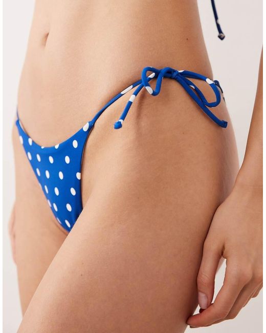 Free Society Blue Polka Dot Tie Side Bikini Bottom