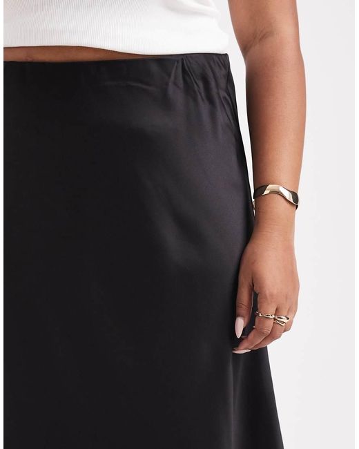 Vero Moda Black Satin Bias Midi Skirt