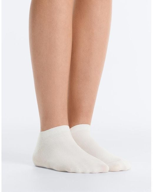 Oysho White 3 Pairs Of Cotton Blend Piqué Sneaker Socks