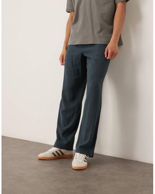 ASOS Nette Broek Met Wijde Pijpen, Elastische Taille En Zijstreep in het Blue voor heren