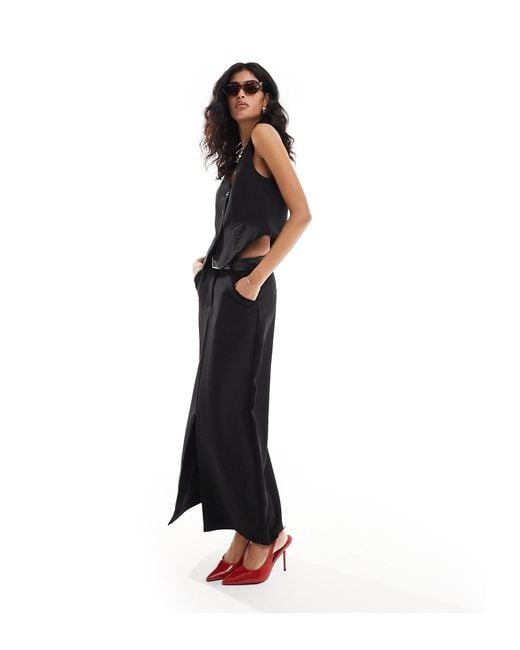 Pieces Black Tailored Maxi Skirt With Front Split