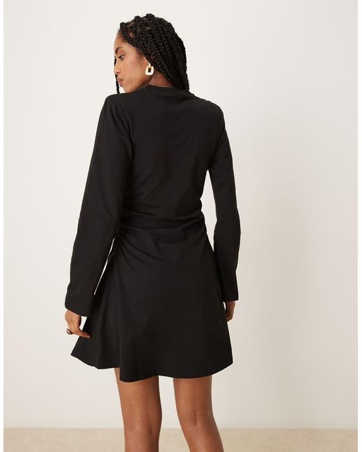 ASOS Black Shoulder Pad Detail Cinched Long Sleeve Casual Mini Dress
