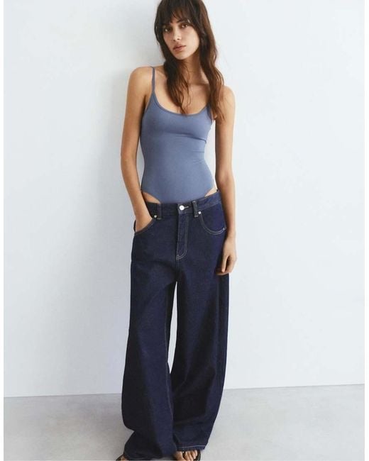 Pull&Bear Blue Polyamide Bodysuit With Thin Straps