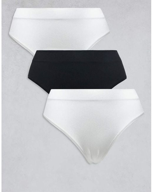 Confezione Da 3 Brasiliane A Coste Senza Cuciture Colore Bianco E Nero di Lindex in White